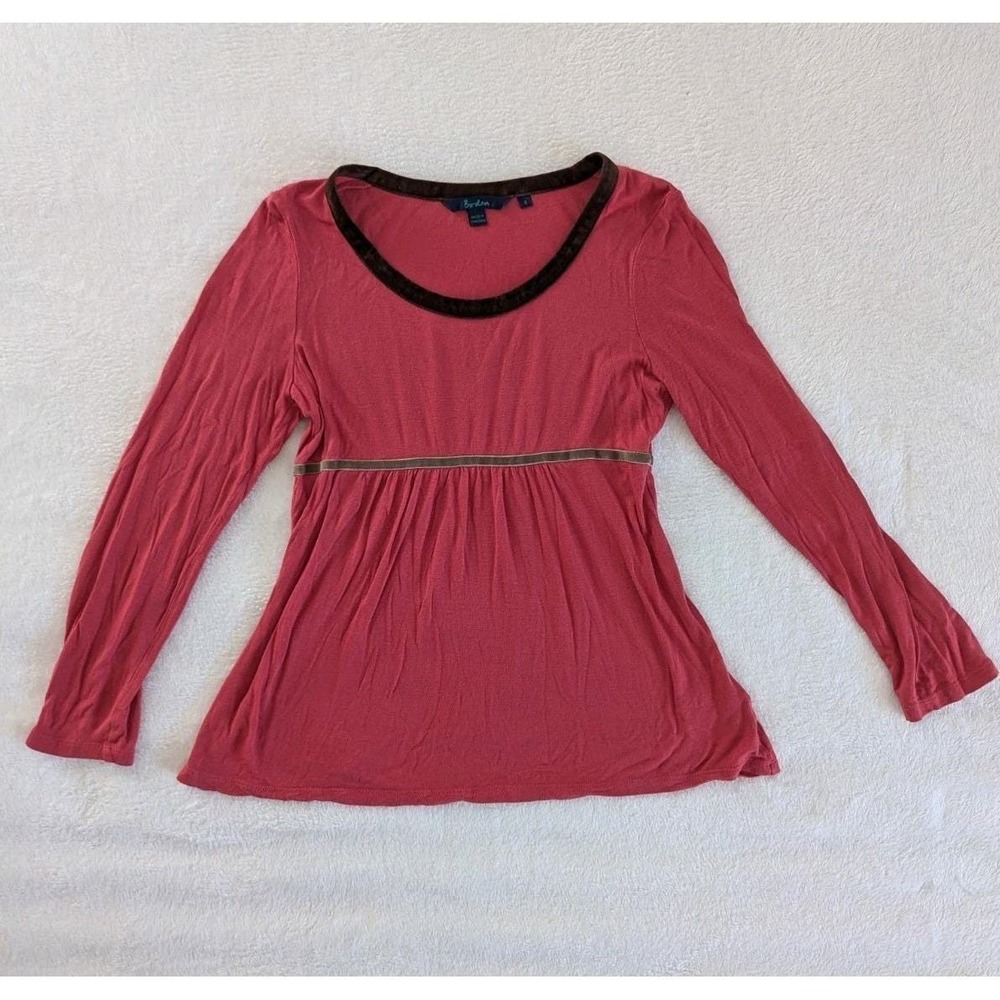 Vtg Y2K Boden Babydoll Top Berry Red Velvet Trim Long Sleeve Sz 8 Romantic